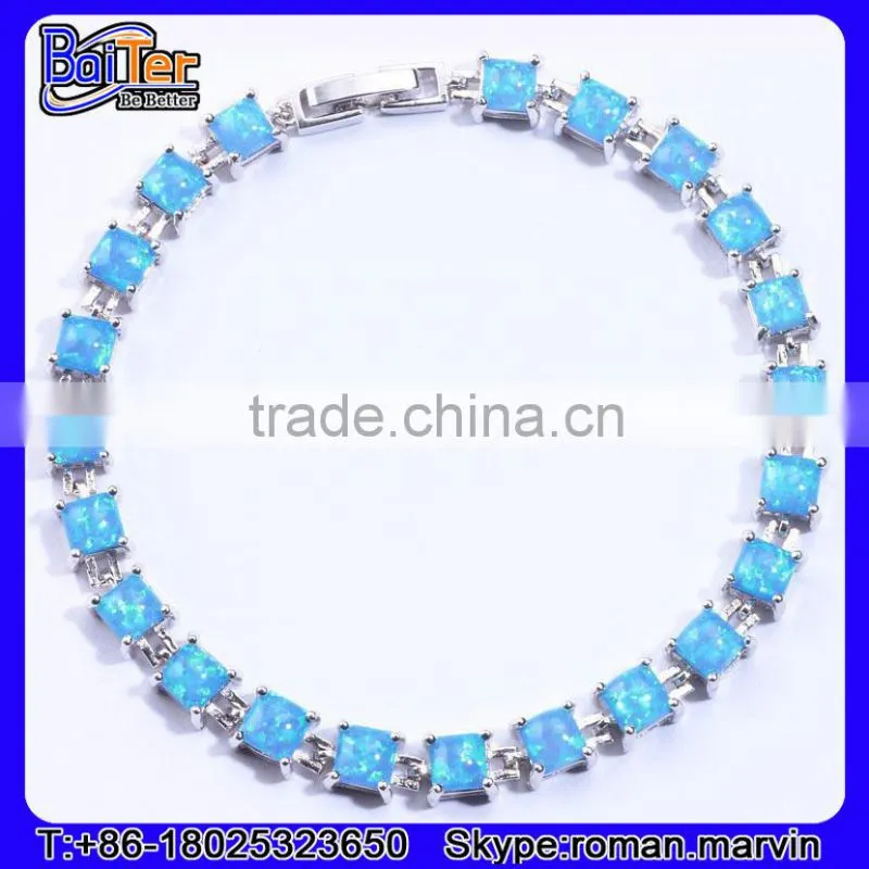 Wholesale Women Jewelry 925 Stelring Silver Synethic Fire Opal Bracelet
