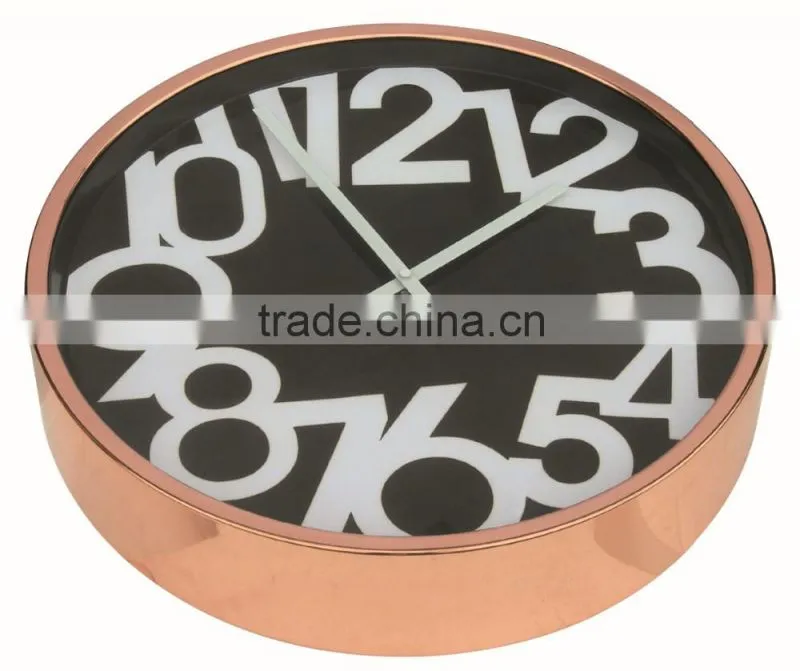 Rose gold metal round shaped decorative wall mounted clock