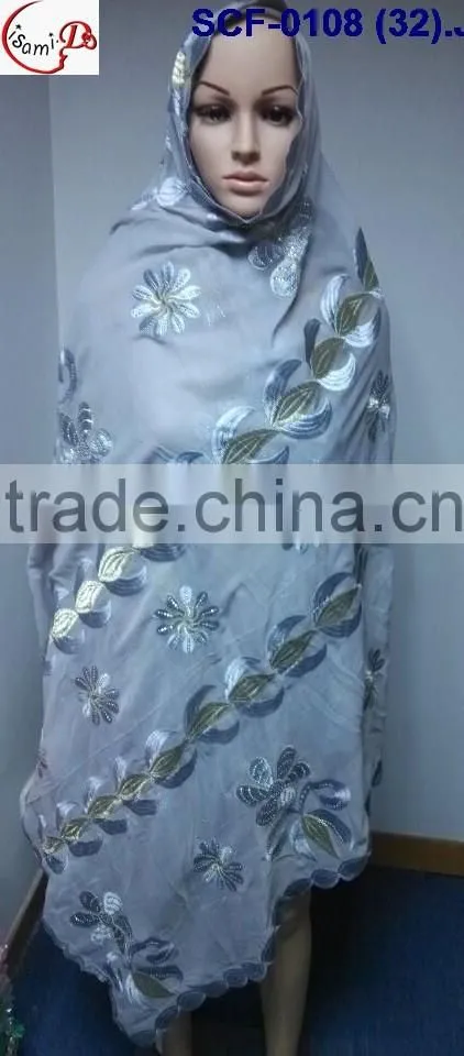 SCF -0108 white 2016 New coming design nice Muslim embroidery scarf ,shawls , pashmina shawl scarf , fashion women long scarf