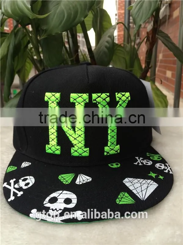 Baseball cap Street dance Punk Hip hop flat snapback visor hat skull letter embroidery