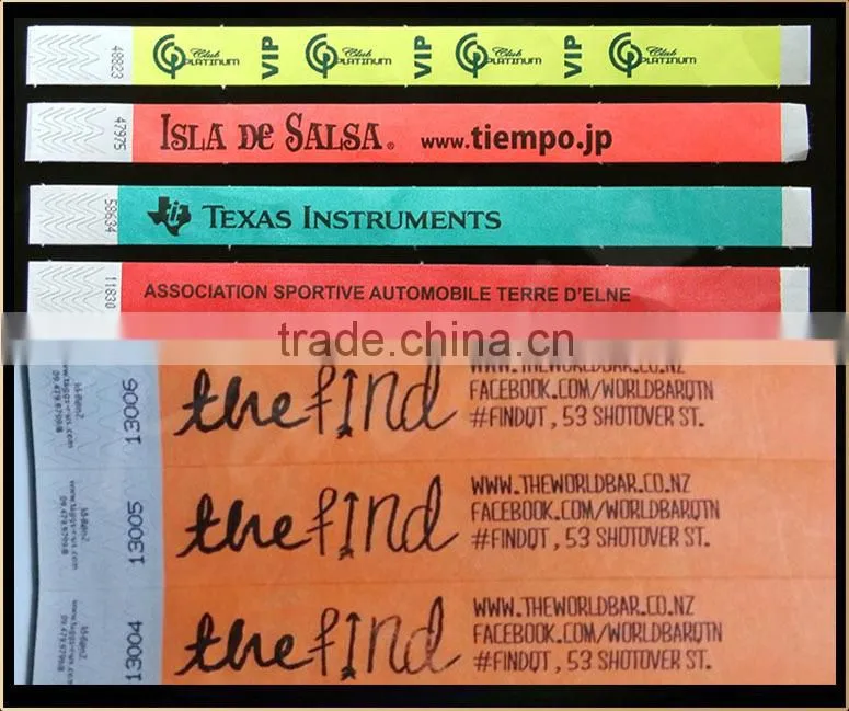 10inch long disposable promo tyvek material paper wristbands