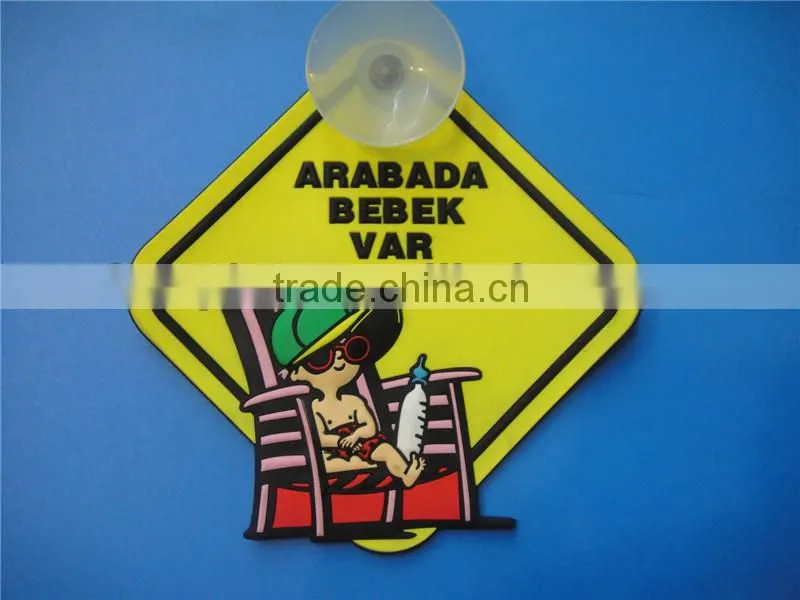 soft pvc sign baby on board car window warning sign with suction cup