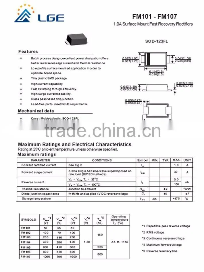 FM103 Fast Recovery Rectifier 1.0A 200V SOD-123FL