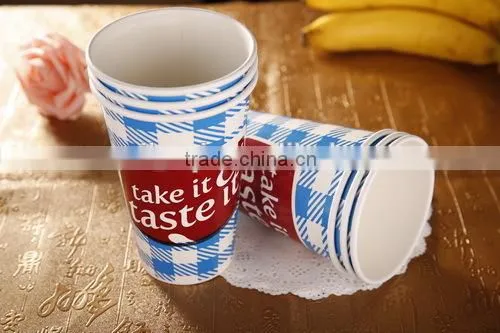 Printed double PE coated cold paper cup for soda/coke/juice drink and lid cover