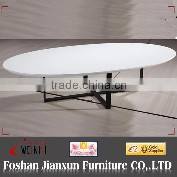 YA606# Ellipse shape steel white glossy top center table