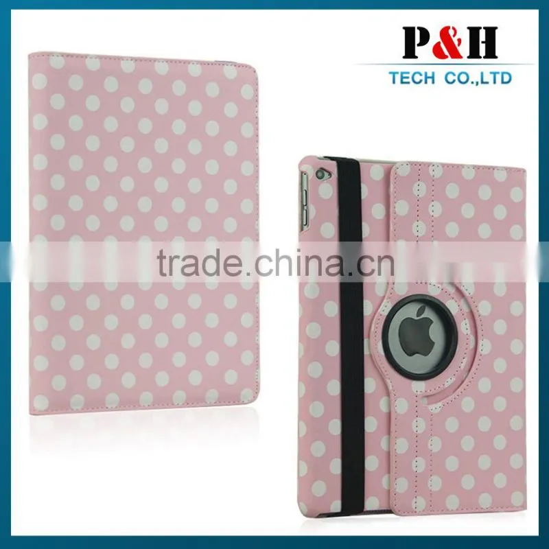 For ipad leather case, Polka Dot 360 Rotating PU Leather Case For Apple iPad 6 & air 2