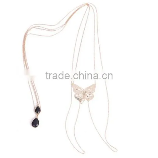 2016 Sexy Women Back Butterfly Pearl Water Drop Alloy Body Belly Chian