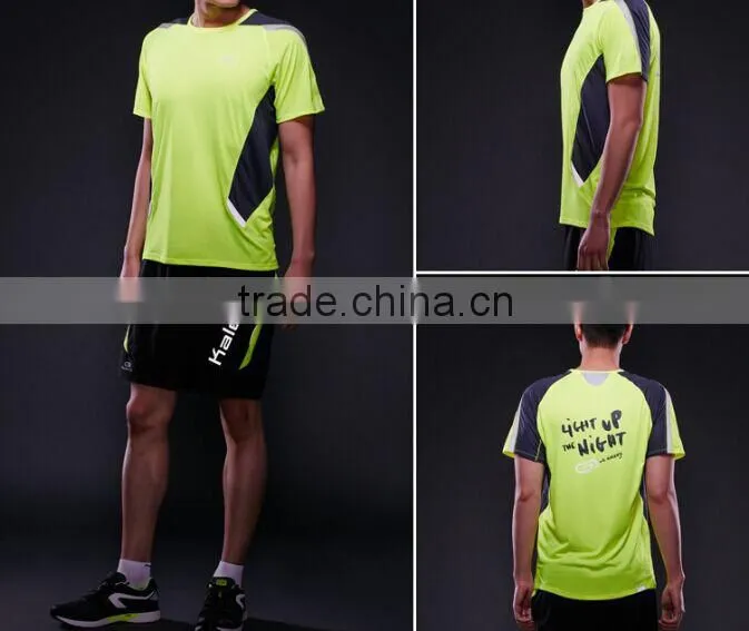 Mens Spring Autumn Short Sleeve Contrasted Running Shirt Lime