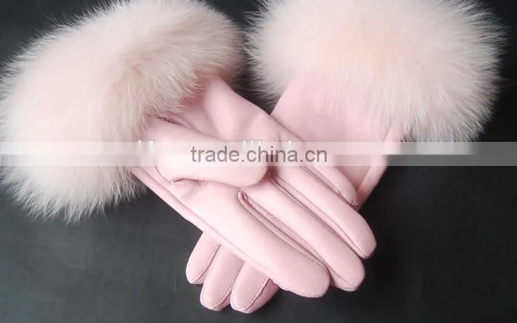 Warm New Design Gloves Sheepskin Short Women Mittens Fox Fur Top Quality