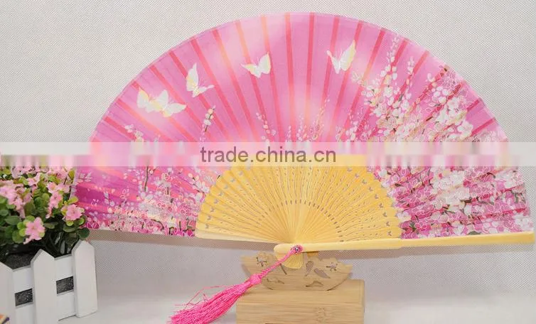 Traditional high quality silk bamboo fan with flowers and butterflies