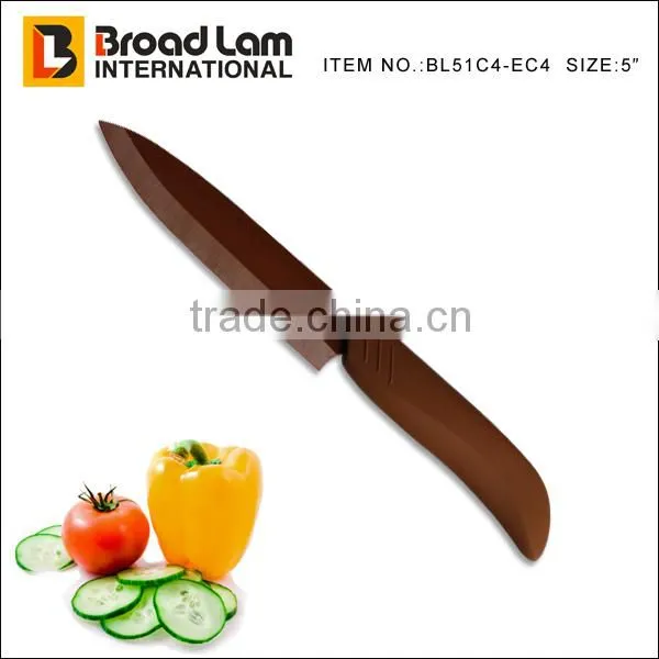 Beautiful design 4pcs Ceramic Color Knife set, brown/coffee color ABS+TPR coating handle, soft touch