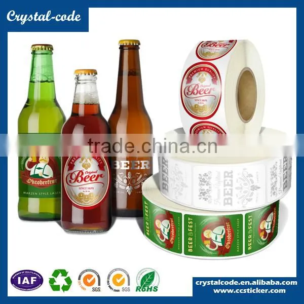 Bottle sticker, Custom waterproof juice honey soft driink glass transparent beer bottle labels, Beer label printing size