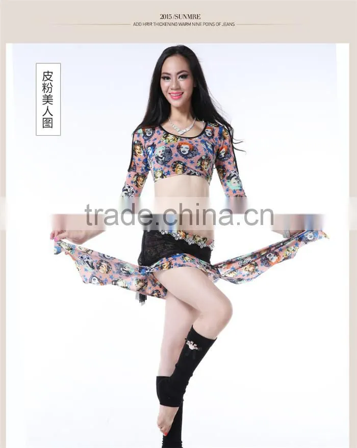 Wuchieal 2015 New Printing Belly Dance Costumes for Practice or Performance