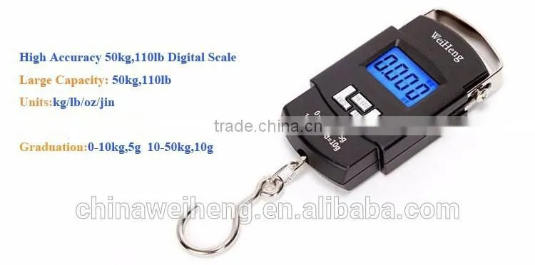 50kg double precision black electronic luggage scale belt/hook blue backlight lcd