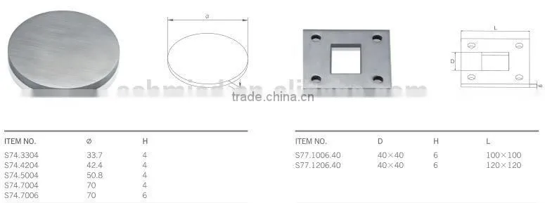 stainless steel handrail square base plate in balustrades and stairs