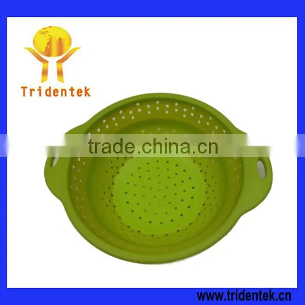 2014 best seller non-toxic portable silicone colander bowl with stainless steel