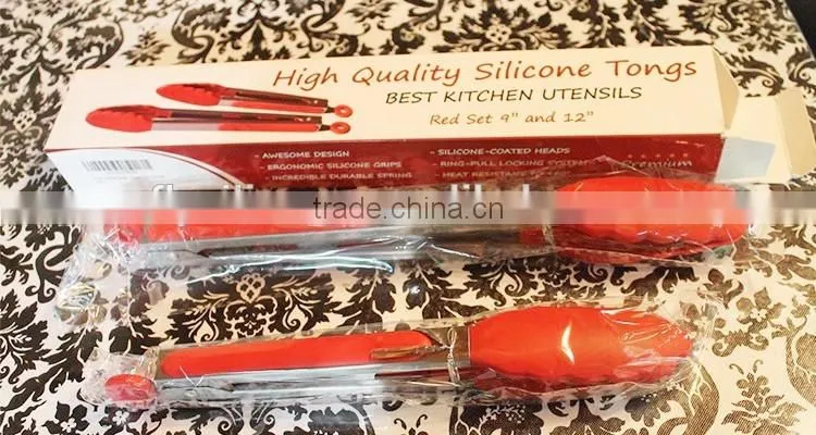 Food safe Home kitchen Utensils 430 SS Silicone Kitchen Tongs