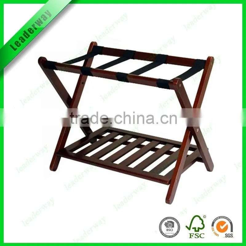 Popular sale hotel bamboo luggage rack with Nylon belt