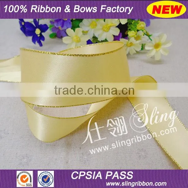 2015 Wholesale 1.5 inch Gold Border Satin Ribbon