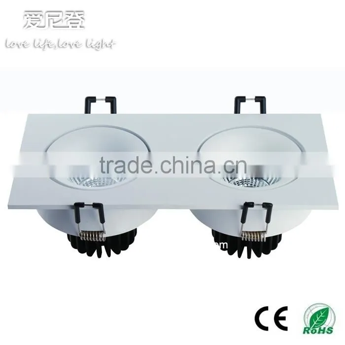 Dimmable 2*9W Led COB Square Recessed downlight,high quality light