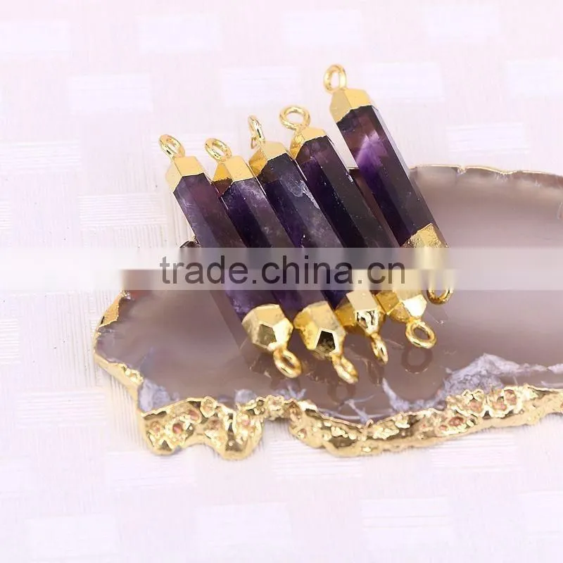 Natural Amethyst Quartz stone Connector Beads, Gold Plated edged Point Druzy Stones For Jewelry Making