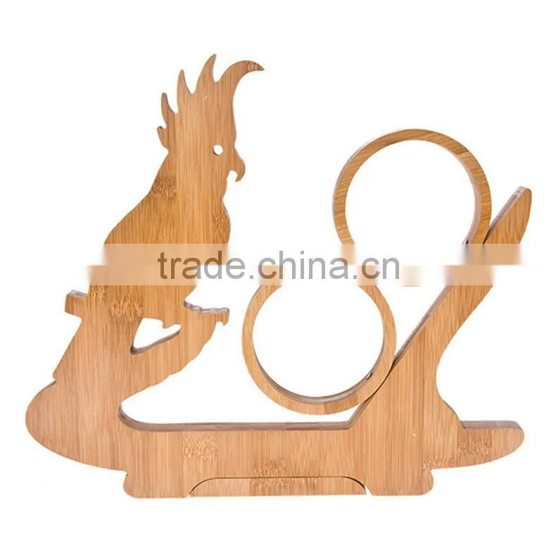 WR021/100% Bamboo Material Hot Sale Parrot Shaped Folding Bamboo Wine Rack