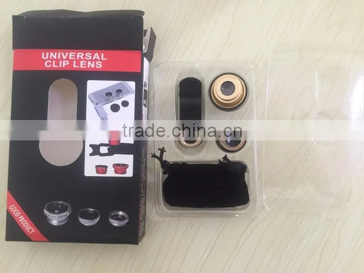 Universal Clip Detachable 3 in 1 Fish Eye Lens Wide Angle Macro Optical Lens Cell Phone Camera Lens