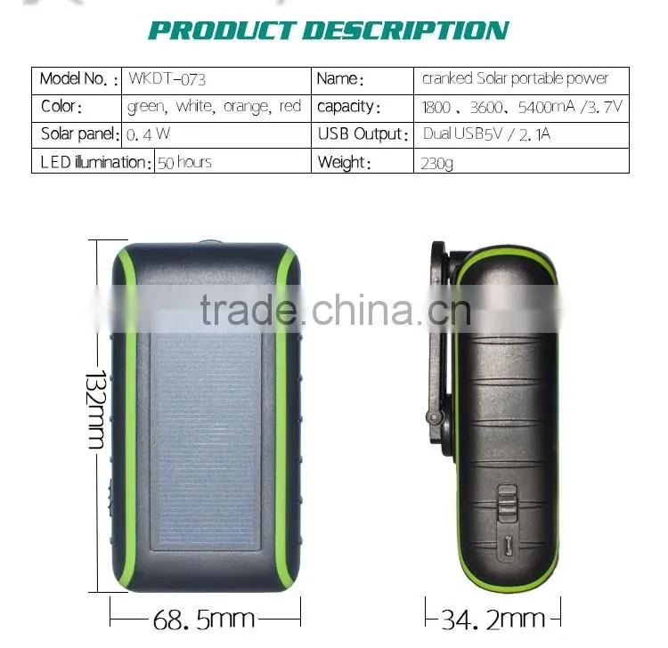 2016 New Style Power Bank Hand Crank Universal Power Bank Mobile Charger 1800Mah/3600Mah/5200 Mah