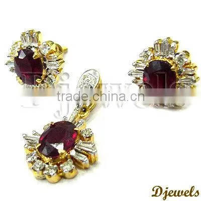 Ruby Diamond Pendant Sets, 14K Gold Pendant Sets, Diamond Jewelry