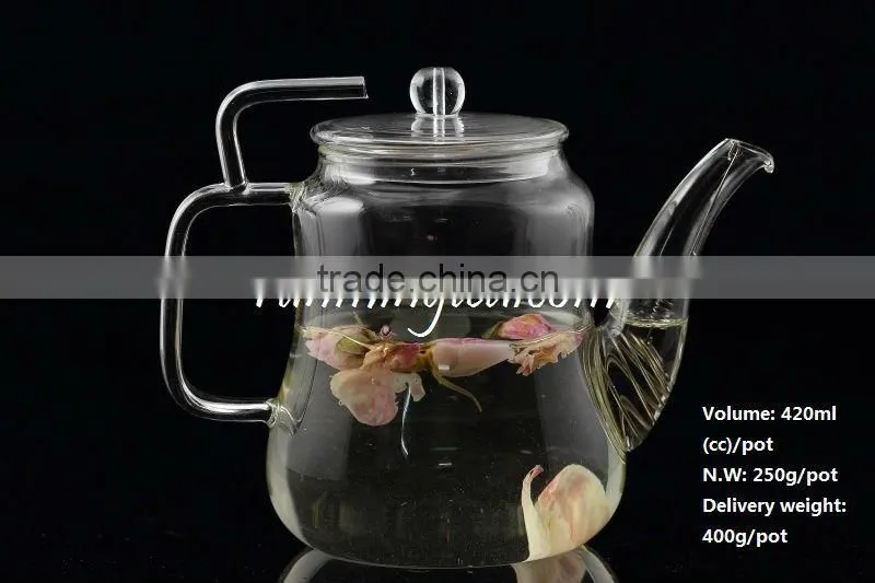 Wholesale Borosilicate Glass teapot with Stainless Steel Insert Spout ,420cc