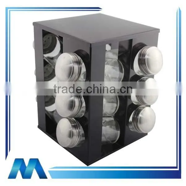 Revolving stainless steel spice set ,12 glass bottles