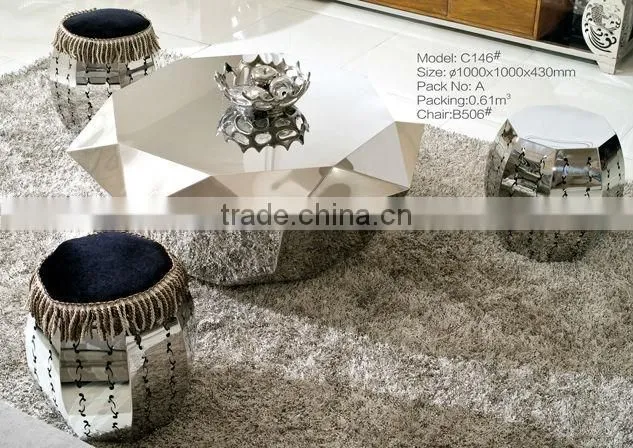 C146 high glossy round stainless steel coffee table