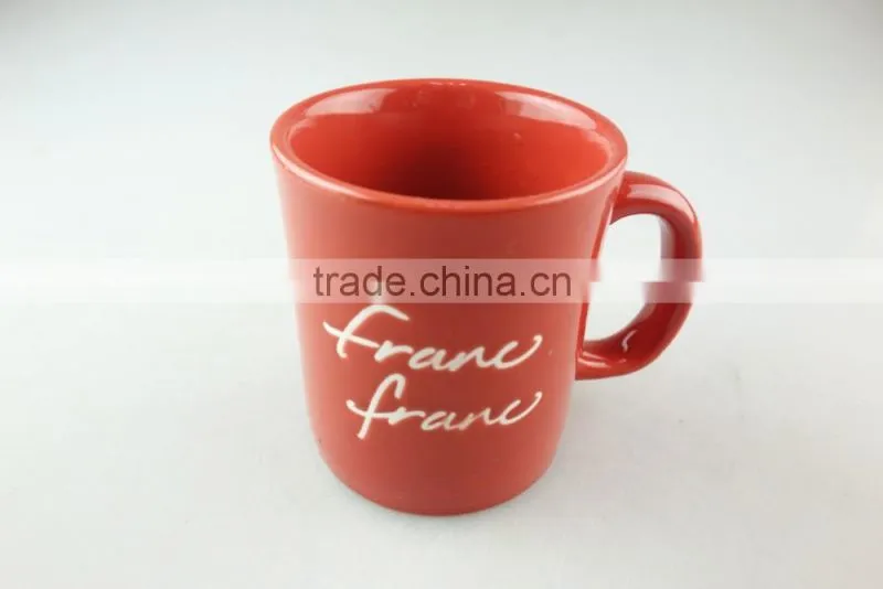 hot sale cheap glazed ceramic mug with handle, red ceramic mug for wholesale in stock