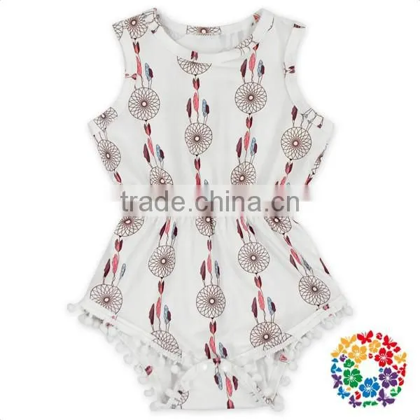 wholesale new born clothes pineapple prints elastic waist sleeveless pom pom baby girls rompers