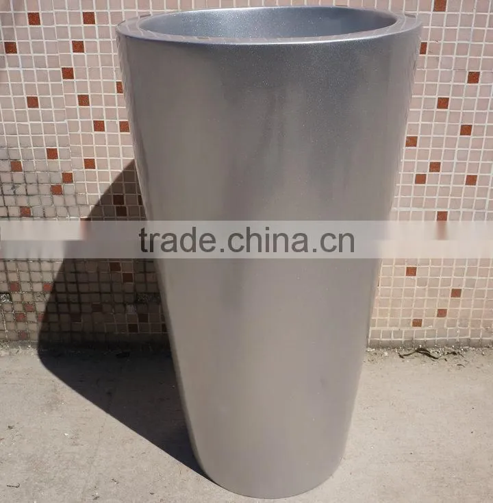 Giant round silver planter pot