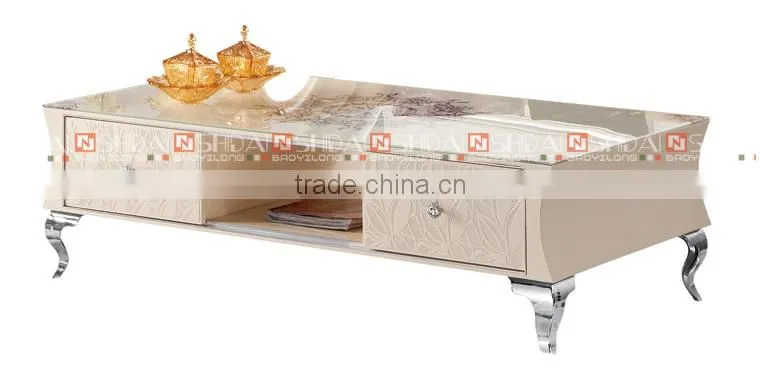 Elegant glass top coffee table with drawers LV-TA803L