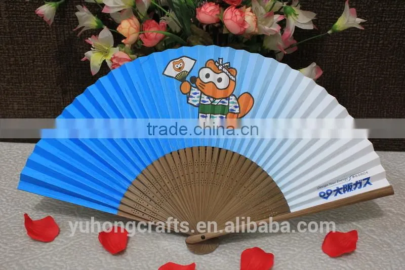 Customized prnting logo hand folding fan in cartoon style