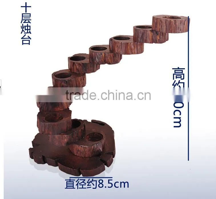 Nature teak wood rotary candle holder with free nice candles handmade crafts high quality wood candlestick