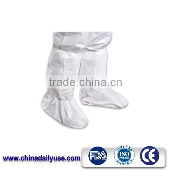 Factory Disposable Plastic Nonwoven White Boot Cover with Elastic at Ankle and Opening