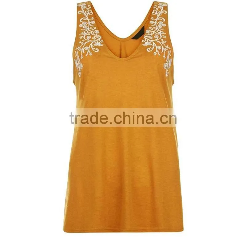 2016 Latest Women Deep V Neckline Sleeveless Embroidered Design Vest HST9314