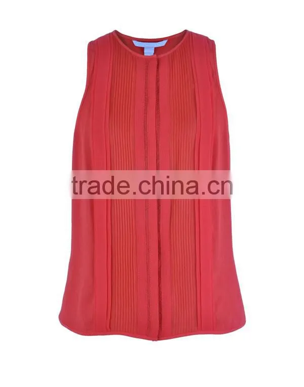 Fashion polyestersleeveslss raceful pleats direct manufacturer high quality pants and blouses set