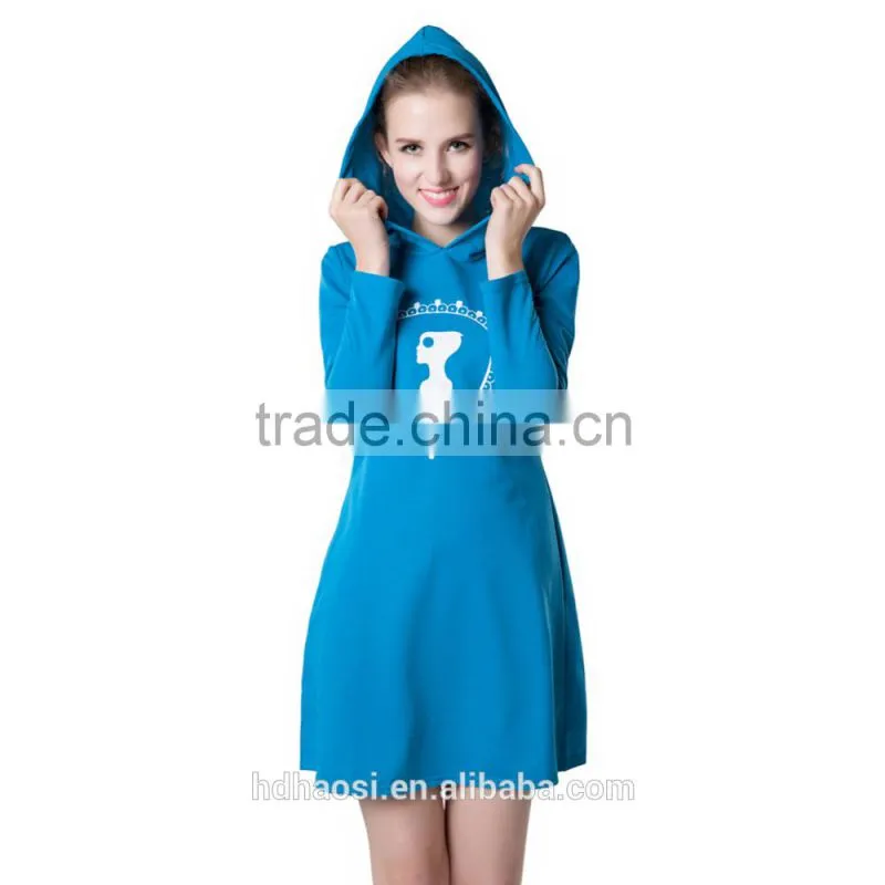 2016 Hotsale New fashion hooded mini dress, Womens Winter Dress with Long Sleeve Pockets design