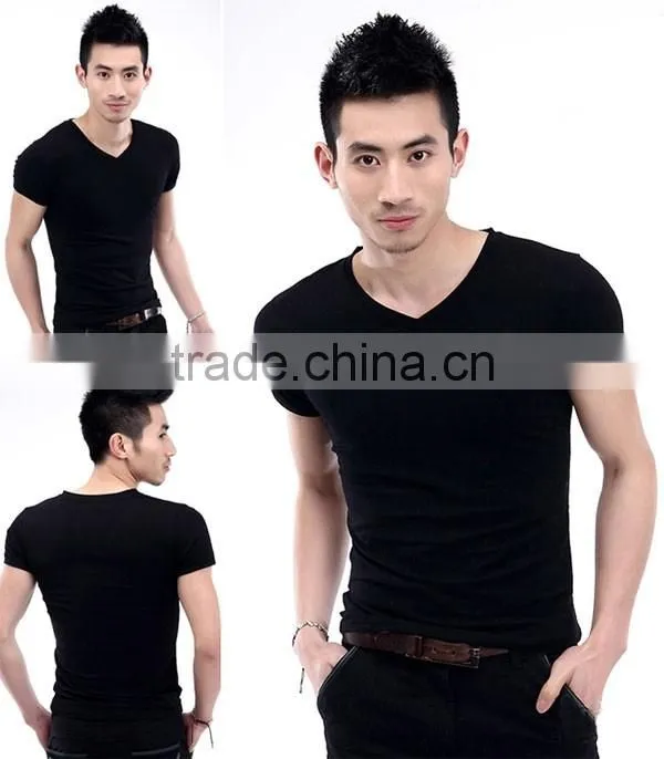 bulk wholesale Men's V-Neck Short Sleeve T-Shirt Slim Basic Tee Top Plain T Shirts For Printing