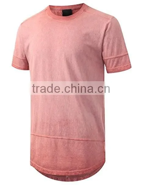 Men's Hip Hop Lightweight Crewneck Oil Wash Longline T Shirt