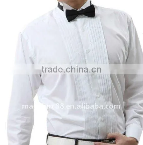 2016 mens' pleated wingtip collar white formal shirt