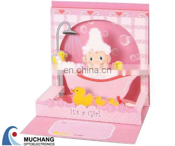 3D LED light up handmade paper greeting cards with music chip