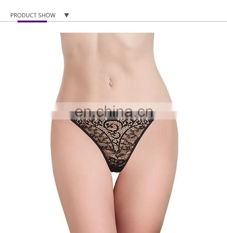 2016 Newest Luxurious lace thong sweet sexy ladies underwear black color sexy panties cotton