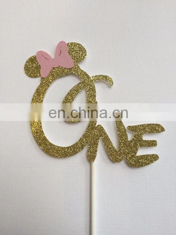 One Glitter Mouse Paper Cake Topper Birthday Party Decor