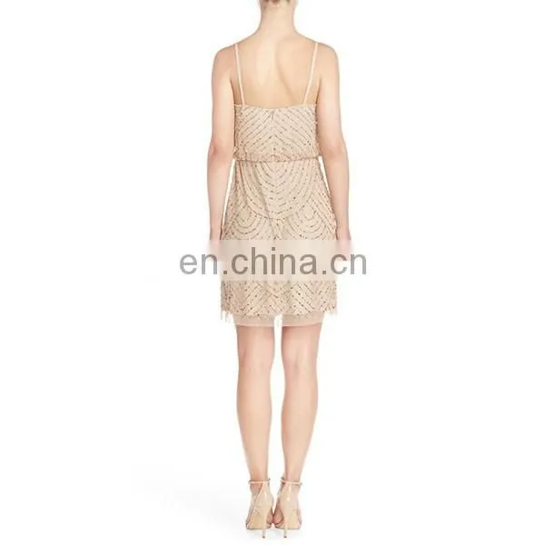 J-8287 Fashion Design Sequin Mesh Blouson Dress Newest Ladies Dress Sleeveless Women Clothing
