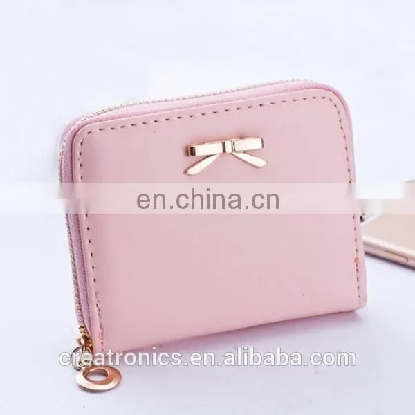 CR European test passed smooth pu surface inlaid the bow mini coin purse white styling small women wallet and euro coin wallets